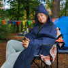 KawaGebo Kamp Large Outdoor Waterproof Blanket Extra Thick Fleece Stadium Blanket for Camping, Car, Pet, Picnics - Windproof, Wearable, Machine Washable 80" x 58" - Blue(Hooded)