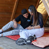 KawaGebo Kamp Camping Blanket Puffy - Outdoor Stadium Blanket Wearable, Lightweight, Packable, Machine Washable Camping Quilt for Traveling, Picnic, Beach, Party 78"x 56" - Sunset Mountain