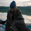 KawaGebo Kamp Sherpa Warm Outdoor Camping Blanket - Waterproof Stadium Blanket for Cold Weather, Camp, Sports Mom and Concert - Camping Quilt 80" X 58" - Black