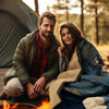 KawaGebo Kamp Camping Blanket with Sherpa Lining – Poncho Quilt, 78"x56" - Fierce Wolf