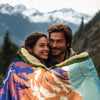 KawaGebo Kamp Outdoor Camping Blanket with Sherpa Lining, Extra Warm Thick Camp Blankets and Puffy Ultralight Soft Poncho DWR Camping Quilt for Cold Weather, Adventure, Sleeping, Backpacking 78"x 56" - Rocky Deer Language