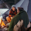 KawaGebo Kamp Outdoor Camping Blanket with Sherpa Lining, Extra Warm Thick Camp Blankets and Puffy Ultralight Soft Poncho DWR Camping Quilt for Cold Weather, Adventure, Sleeping, Backpacking 78"x 56" - Staring Bear