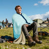 Outdoor Camping Blanket - Puffy Camping Blanket Packable,Sherpa Fleece Warm Blanket for Camping, Outdoors, Travel, Stadium, Festivals, Beach, Hammock 56"x 78" Machine Washable, DWR, Lightweight - Blue Mountain Silhouette