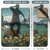 KawaGebo Kamp Camping Blanket with Sherpa Lining – Poncho Quilt, 78"x56" - Bears & Flowers
