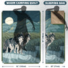 KawaGebo Kamp Camping Blanket with Sherpa Lining – Poncho Quilt, 78"x56" - Fierce Wolf