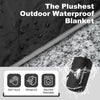 KawaGebo Kamp Sherpa Warm Outdoor Camping Blanket - Waterproof Stadium Blanket for Cold Weather, Camp, Sports Mom and Concert - Camping Quilt 80" X 58" - Black