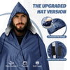 KawaGebo Kamp Fleece Waterproof Outdoor Blanket - Windproof Stadium Blanket for Camping, Picnics, and Sports Stay Dry and Comfortable 80"x 58" - Blue(Hooded)
