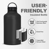 KawaGebo Kamp Half Gallon Water Bottle with Straw - 64 oz Stainless Steel Insulated Water Jug, Sport Bottle with 3 BPA Free Lids, Paracord Handle, Strap, Molle System for Outdoor Gym Hiking - Black