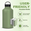 KawaGebo Kamp Half Gallon Water Bottle with Straw - 64 oz Stainless Steel Insulated Water Jug, Sport Bottle with 3 BPA Free Lids, Paracord Handle, Strap, Molle System for Outdoor Gym Hiking - Green