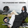 KawaGebo Kamp Large Outdoor Waterproof Blanket Extra Thick Fleece Stadium Blanket for Camping, Car, Pet, Picnics - Windproof, Wearable, Machine Washable 80" x 58" - Black(Hooded)