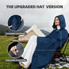 KawaGebo Kamp Large Outdoor Waterproof Blanket Extra Thick Fleece Stadium Blanket for Camping, Car, Pet, Picnics - Windproof, Wearable, Machine Washable 80" x 58" - Blue(Hooded)